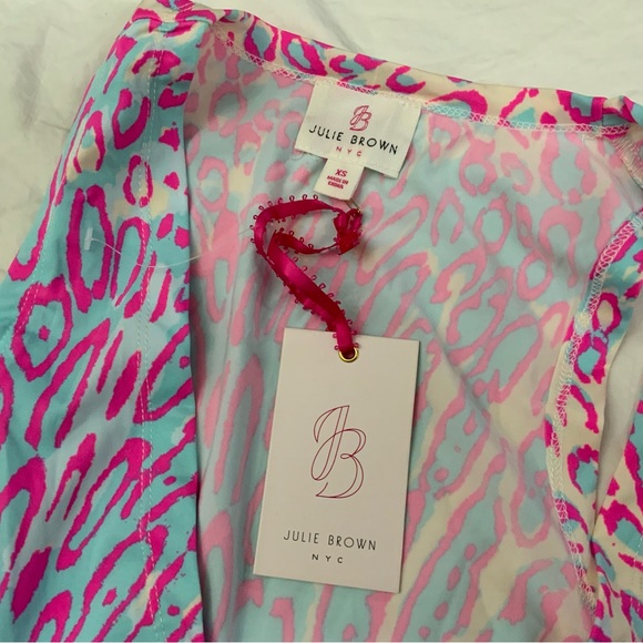 JB by Julie Brown Pink & Blue Lizzy Meow Leopard Print Wrap Dress XS New W/Tags - Picture 9 of 16